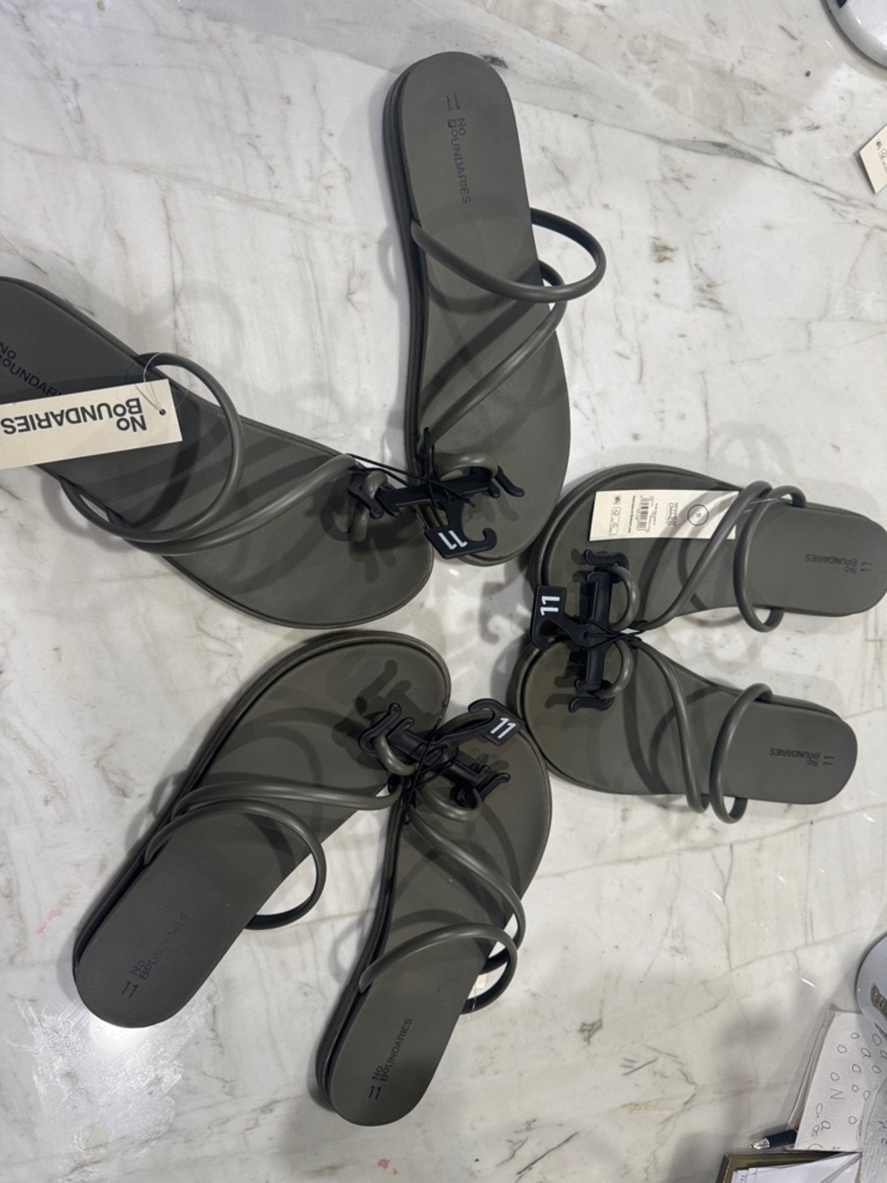 No Boundaries Olive Strappy Slide Sandals 3 Pairs